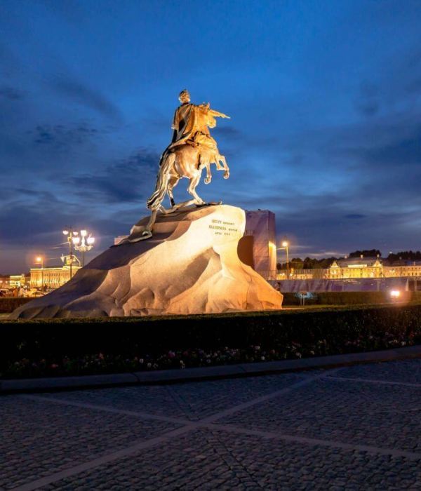 bronze horseman taken at midnight of white night in saint petersburg