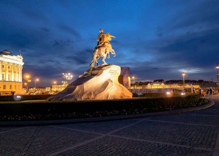 bronze horseman taken at midnight of white night in saint petersburg