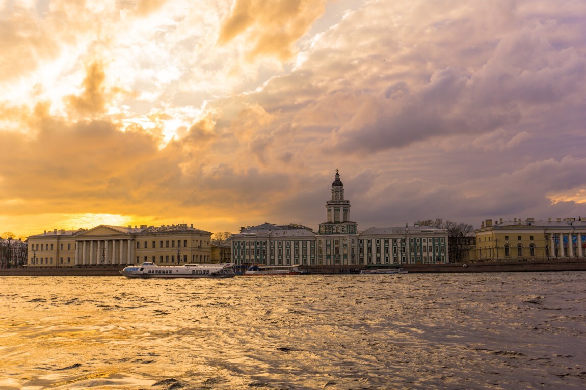 Neva river, saint petersburg at golden hour