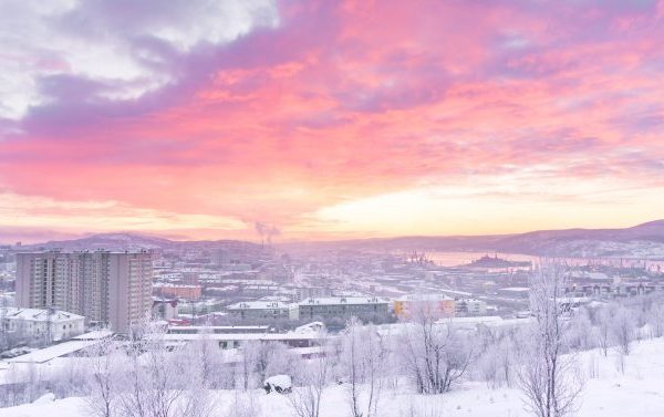 Murmansk in Winter last sunset of the year