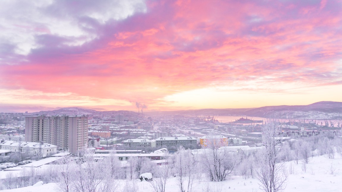 Murmansk in Winter last sunset of the year