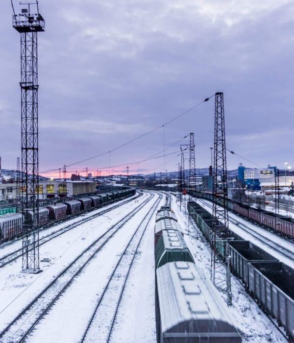 trains station in winter in russia