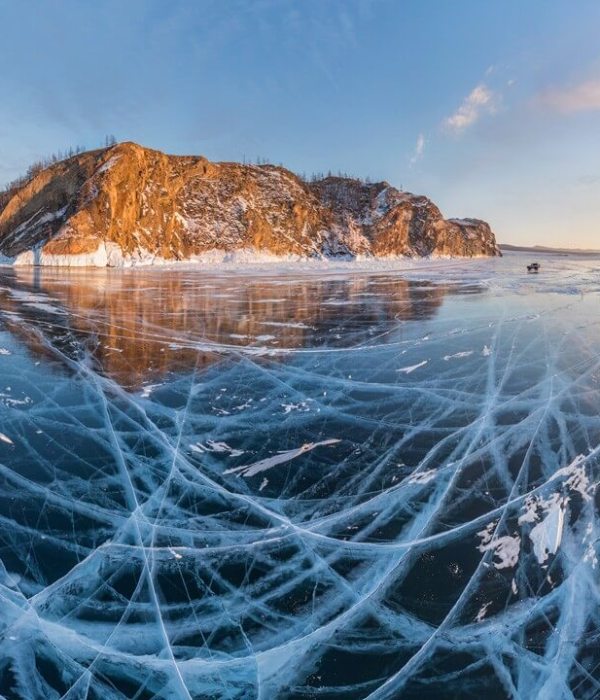 Frozen lake baikal, russia in winter