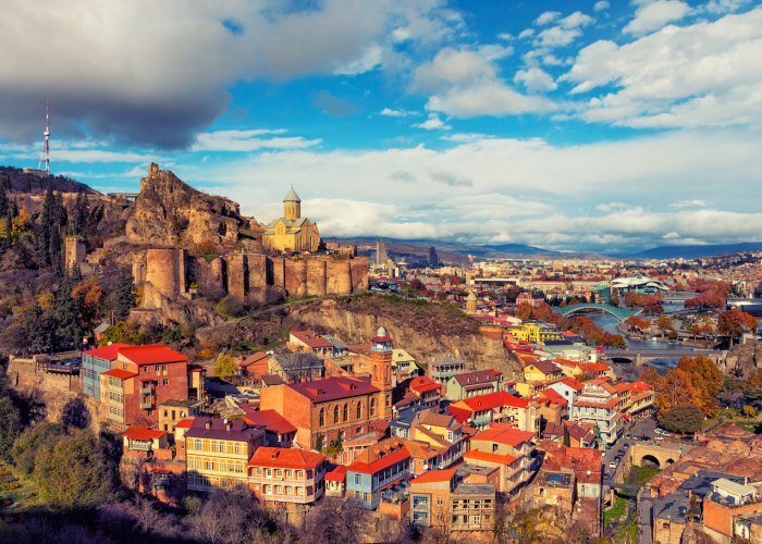 Tbilisi old town with narikala fortress oversight