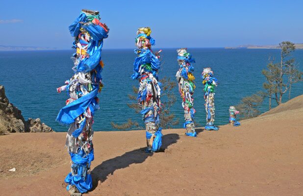 Shaman-Cape-Oboo-Siberia-Baikal-flags-VKvashnin-618 - Pure Odyssey shamanic rock in olkhon island, lake baikal russia